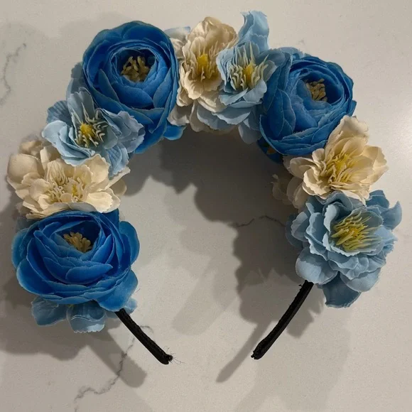 Floral Blue and Cream Headband - Picture 1 of 1